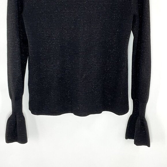 H&M Top Women‎ S Shimmer Black Bell Sleeve Mock Neck Knit Whimsigoth Dark Goth - Picture 10 of 14